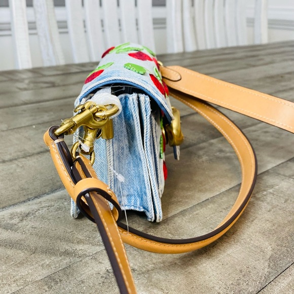 COACH Tabby Shoulder Bag 20 Cherry Embroidery NEW 2WAY Crossbody Denim - Picture 6 of 16